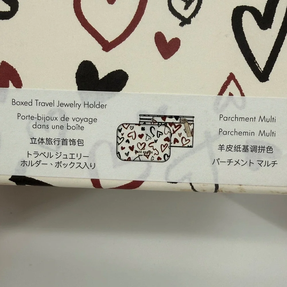 Kate Spade Staci Scribble Heart Travel Jewelry Holder Box Parchment Multi NEW